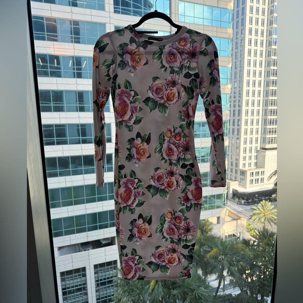 Zara floral long sleeve dress